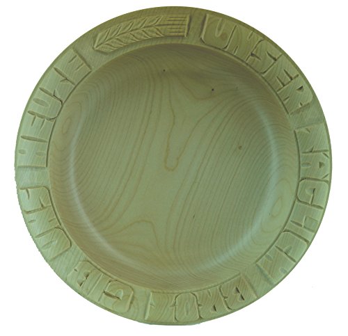 Brotteller: Brotteller aus Ahorn 28-30 cm, Holzteller mit geschnitzter Schrift „ UNSER TÄGLICH Brot GIB Uns Heute“, Höhe des Tellers ca. 4-4,5 cm von Holzschnitzerei Bley