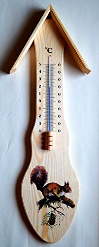 Holzschnitzerei Bley Thermometer Eichhörnchen. EIN wunderschönes aus Nadelholz gefertigtes Thermometer für Innen und Außen. Die Höhe ist 50 cm. Temperaturanzeige von -40 bis +50 °C. von Holzschnitzerei Bley