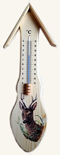 Holzschnitzerei Bley Thermometer REH.EIN wunderschönes aus Nadelholz gefertigtes Thermometer für Innen und Außen. Die Höhe ist 50 cm. Temperaturanzeige von -40 bis +50 °C. von Holzschnitzerei Bley