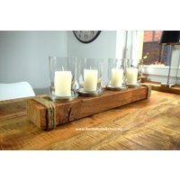 Design Windlicht Aus Massiver Eiche - Charmanter Kerzenleuchter Silber -Kerzenständer Holz Für Ihr Wohnzimmer Tischdeko Terrasse von HolzstuebchenEnniger