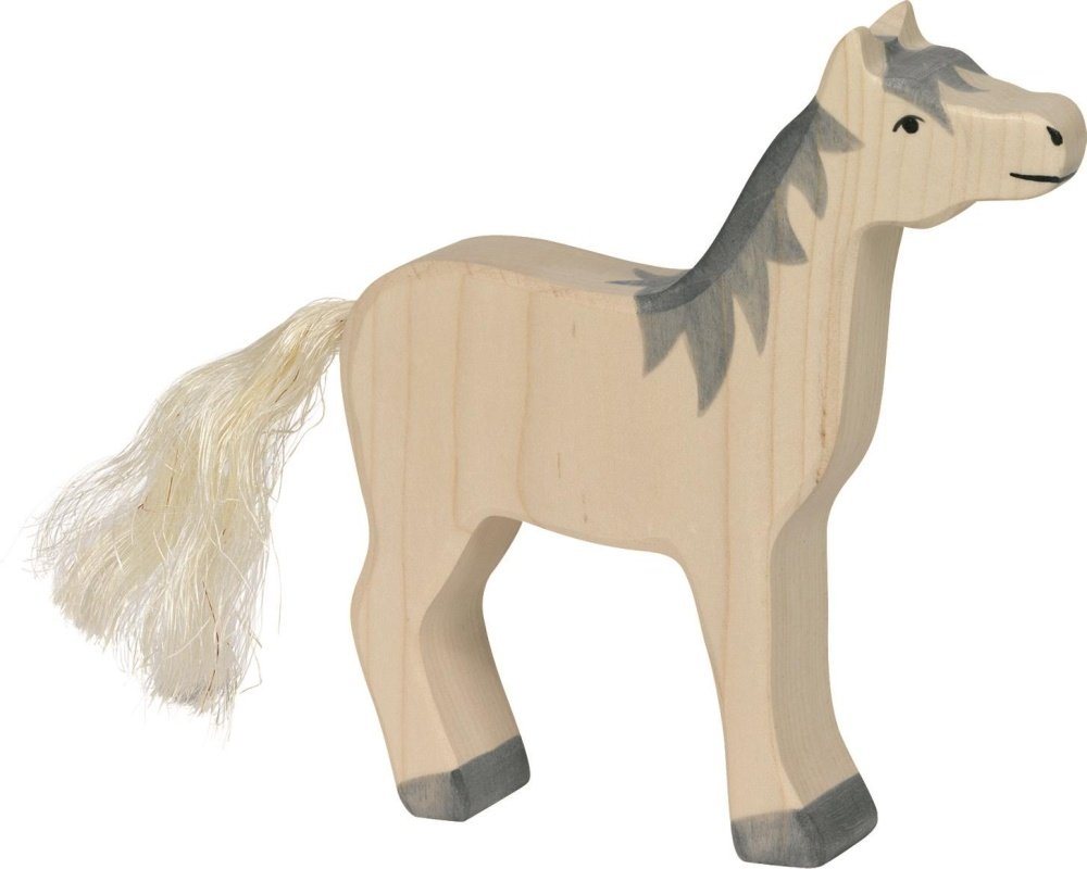 Holztiger Tierfigur HOLZTIGER Pferd aus Holz - Kopf hoch, graue Mähne von Holztiger