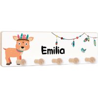 Kindergarderobe Mit 5 Haken, Kleiderhaken Als Geschenk Für Kinder, Garderobenleiste Personalisiert Wunschname, Motiv Rehkitz Kindergarderobe Mit 5 Haken, Kleiderhaken Als Geschenk Für Kinder, Garderobenleiste Personalisiert Wunschname, Motiv Rehkitz von Holzura