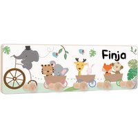 Kindergarderobe Mit 5 Haken, Kleiderhaken Als Geschenk Für Kinder, Garderobenleiste Personalisiert Wunschname, Motiv Waldtiere von Holzura
