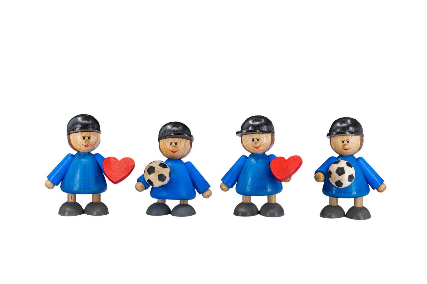 Holzwaren Egermann Dekofigur 455, Junge mit Herz mit Fußball - in Blau -, 4 Figuren aus Holz - ca. 6cm - Made in Germany von Holzwaren Egermann