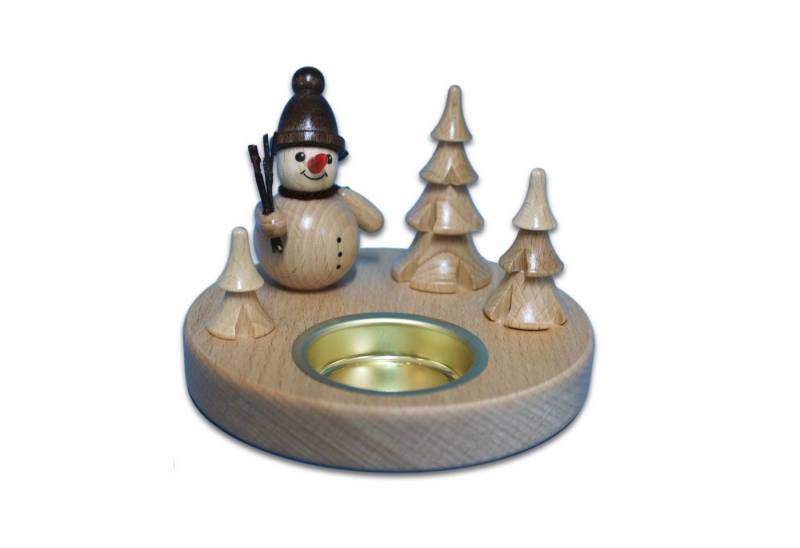 Holzwaren Egermann Teelichthalter Schneemannleuchter Natur - 11cm, mit süßem Schneemann mit Zweigen - Made in Germany von Holzwaren Egermann
