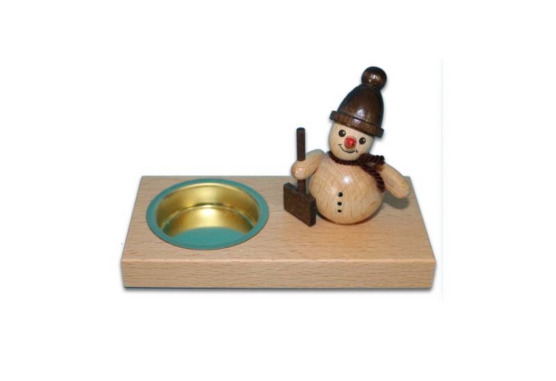 Holzwaren Egermann Teelichthalter Schneemannleuchter eckig - 11,5cm, mit süßem Schneemann Schneeschieber aus Holz - Made in Germany von Holzwaren Egermann