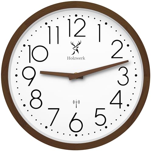 Holzwerk Holz Funkwanduhr Wanduhr Holz-Uhr Vintage Funkuhr lautloses Uhrwerk ohne Tickgeräusche Braun Buche Weiß lautlos aus handgefertigtem Massivholz Natur Holzzeiger Holz 30 cm (Braun.weiß) von Holzwerk Germany