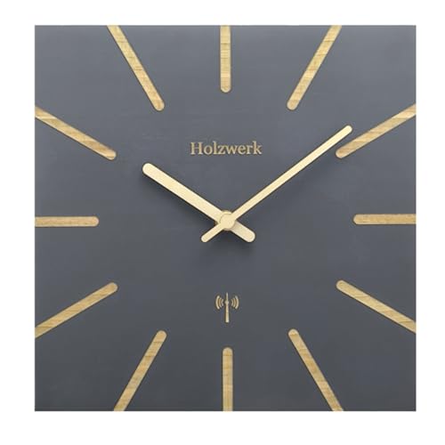 Holzwerk Natur Holz Funk Wanduhr Holz-Uhr Funkwanduhr Eckig Funkuhr Vintage laufleises Uhrwerk ohne Tickgeräusche Buche Braun Grau nahezu lautlos Massivholz Natur 25 cm (HWN.Grau.) von Holzwerk Germany