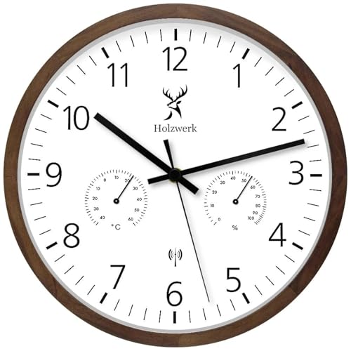 Holzwerk WEGBERG Funkwanduhr Funk Wanduhr mit Temperaturanzeige und Hygrometer Feuchtigkeitsmesser Thermometer Holz-Uhr Funkuhr lautloses Uhrwerk ohne Tickgeräusche Braun Weiß lautlos Massivholz 30 cm Holzwerk WEGBERG Funkwanduhr Funk Wanduhr mit Temperaturanzeige und Hygrometer Feuchtigkeitsmesser Thermometer Holz-Uhr Funkuhr lautloses Uhrwerk ohne Tickgeräusche Braun Weiß lautlos Massivholz 30 cm von Holzwerk Germany