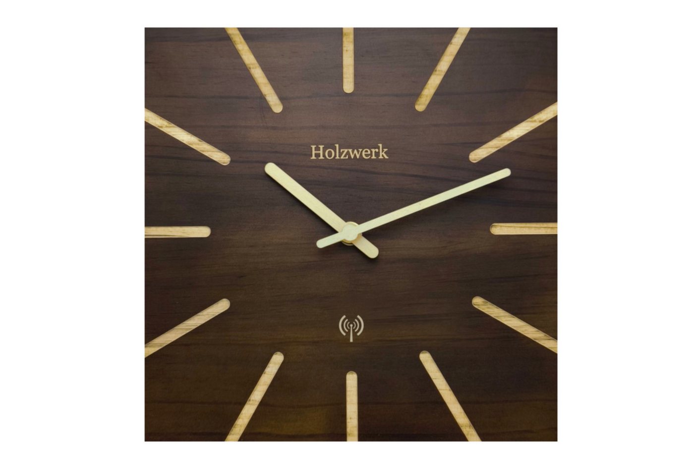 Holzwerk Funkwanduhr Eckige Designer Loft Funk Holz Wand Uhr (Nahezu lautloses Uhrwerk, analog, 25 cm) von Holzwerk