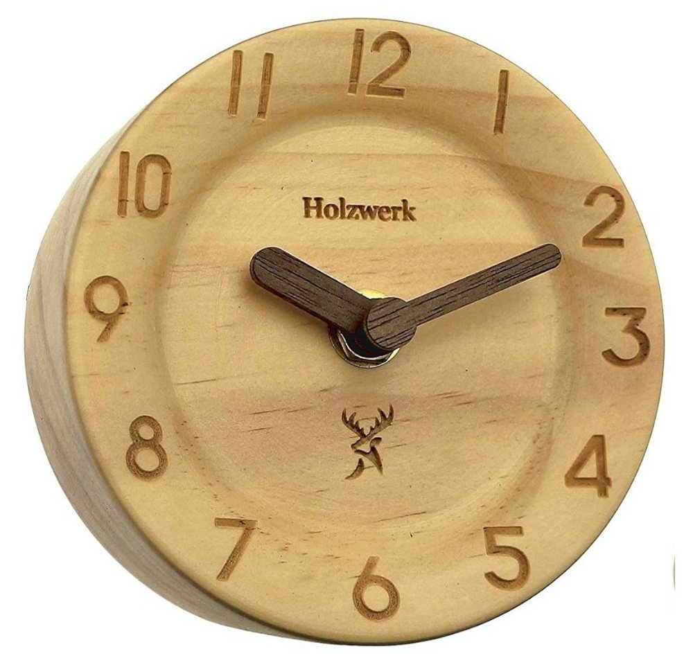 Holzwerk Tischuhr AUGSBURG runde designer retro Tisch Uhr aus Holz in braun von Holzwerk