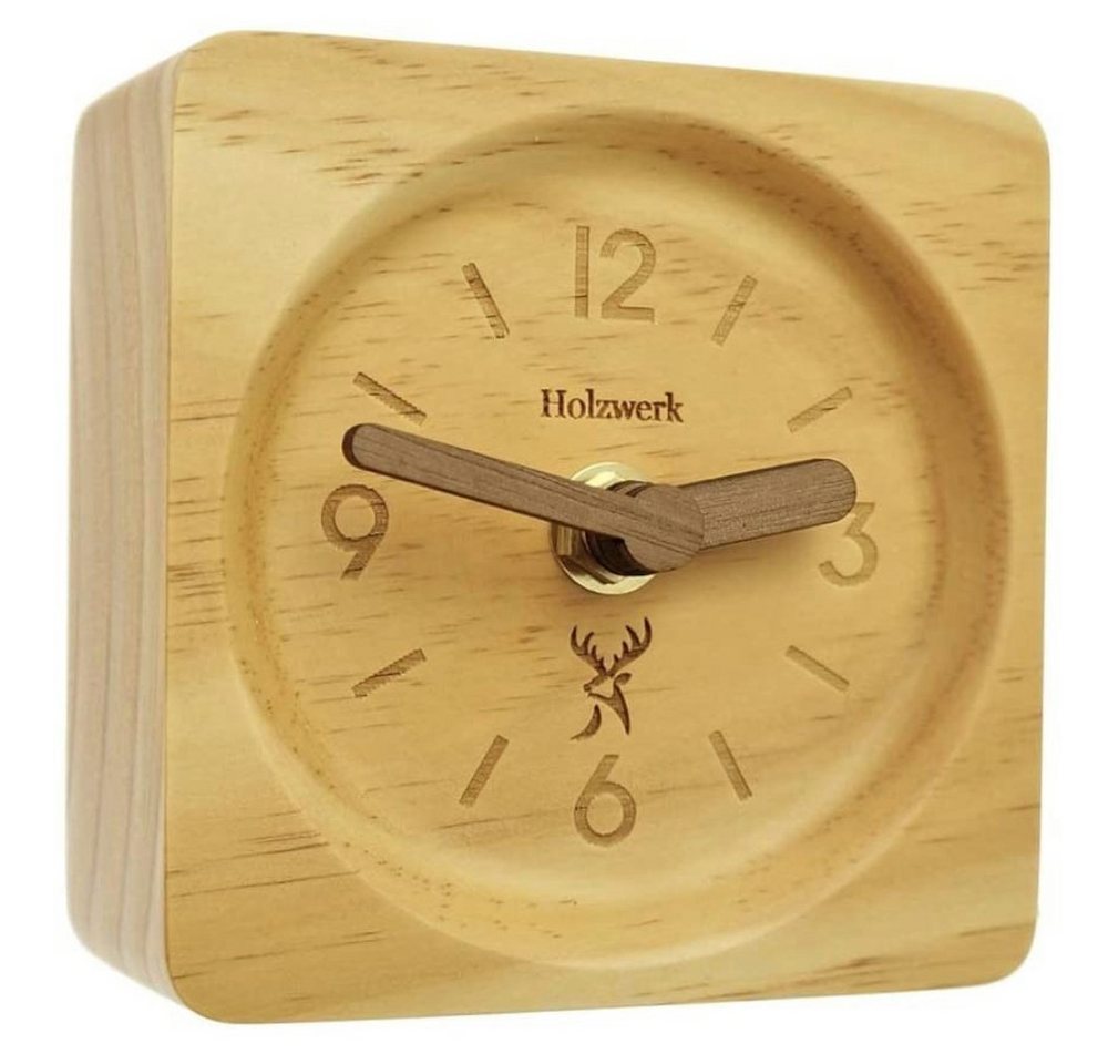 Holzwerk Tischuhr ARNEBURG eckige designer retro Tisch Uhr aus Holz in beige von Holzwerk
