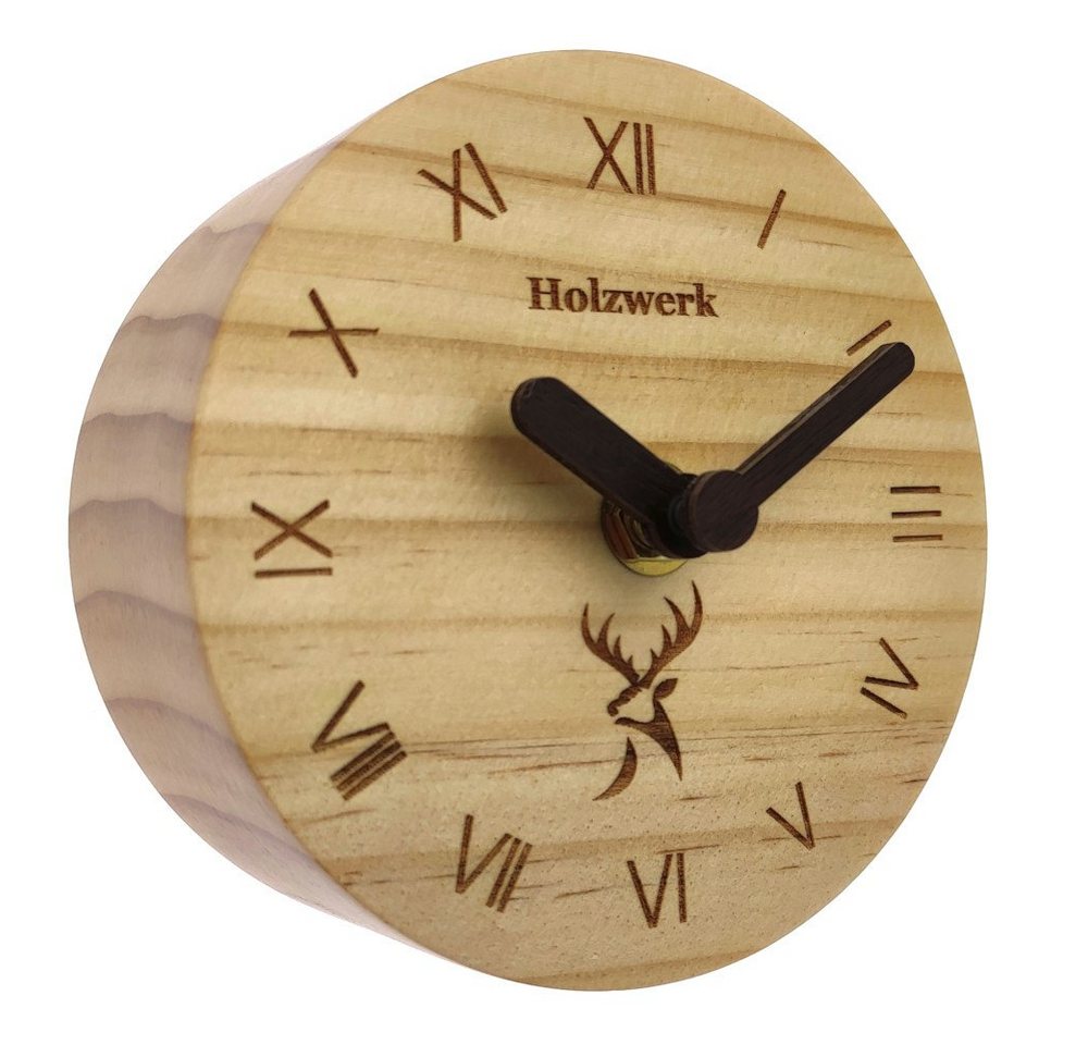 Holzwerk Tischuhr Holzwerk ALTENA runde designer Holz Tisch Uhr, römische Ziffern, beige von Holzwerk