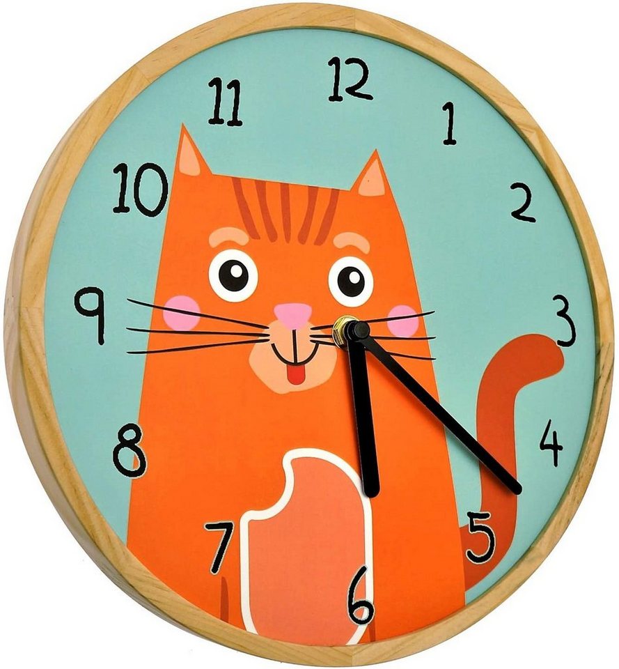 Holzwerk Wanduhr CAT Katze Wanduhr aus Holz in orange, grün von Holzwerk