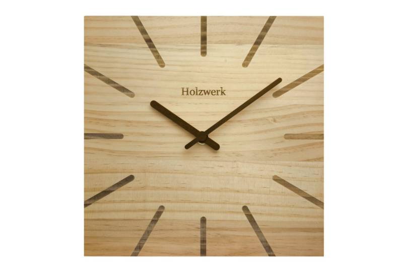 Holzwerk Wanduhr Eckige Designer Holz Quarzwanduhr (Nahezu lautloses Uhrwerk, analog, 25 cm) von Holzwerk