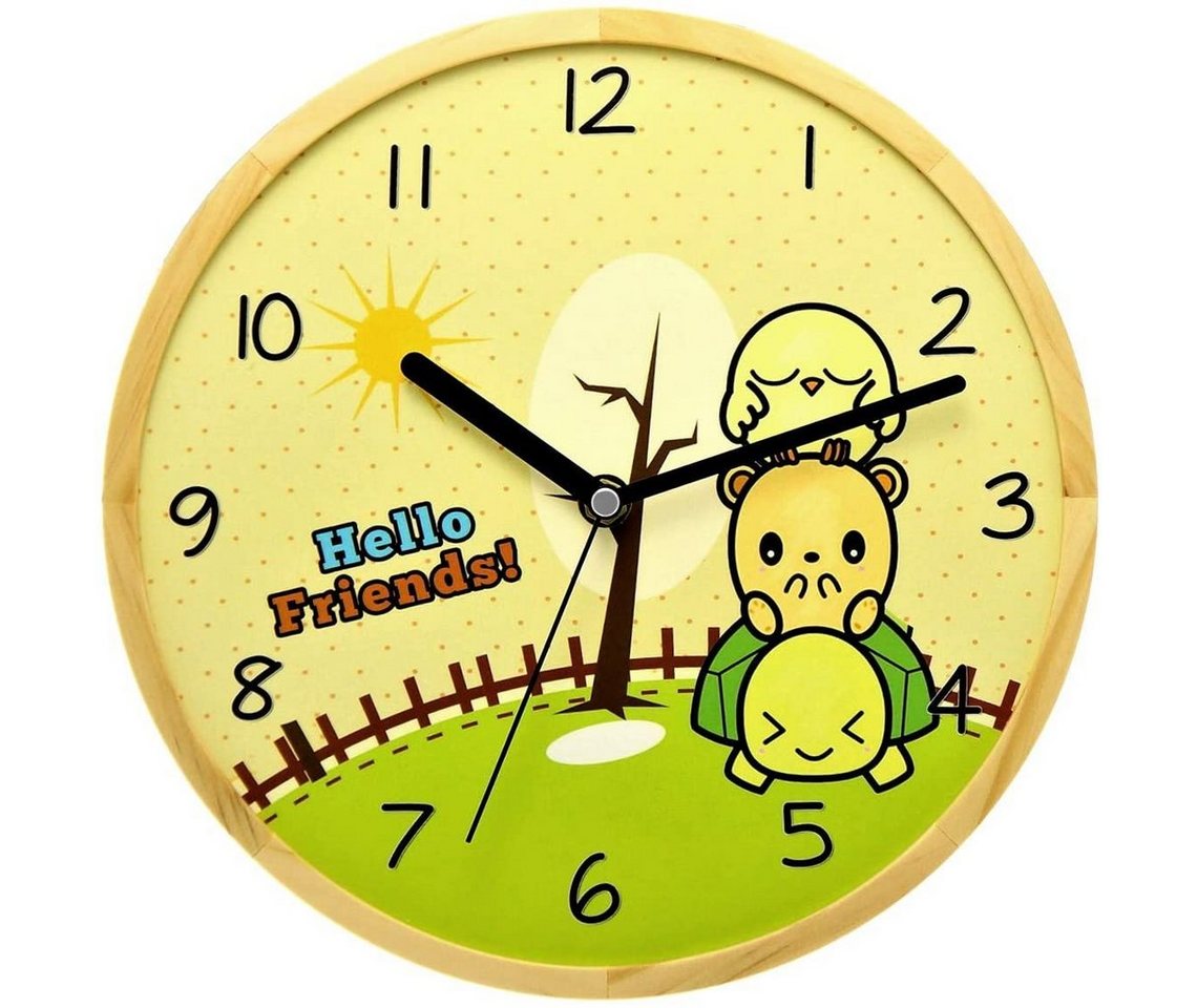 Holzwerk Wanduhr HELLO FRIENDS Tiere Kinder Wanduhr aus Holz in gelb, bunt von Holzwerk