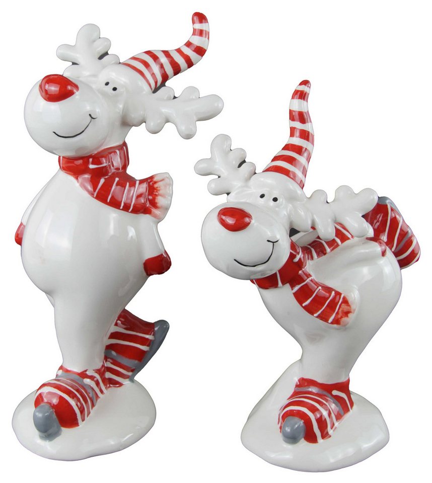 Holzwurm GmbH Dekofigur Elche auf Schlittschuh - 2er Set,Weihnachten,Winter,Deko,Elche (2 St), 2er Set, Elch, Schlittschuh, Keramik von Holzwurm GmbH