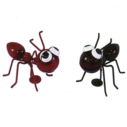Dekofigur Metall Ameisen mit Magnetfuß , Gartenfigur , Metallfigur , Blechfigur , 7cm x 7.5cm x 8.5cm (Rot + Braun) von Holzwurm