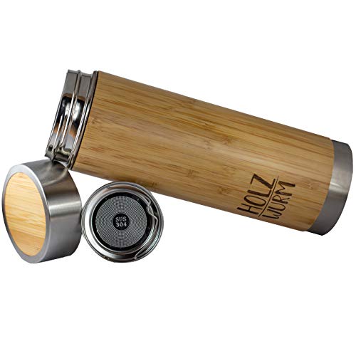 Holzwurm Bambus Thermobecher aus Rostfreiem Edelstahl mit Teesieb/Reisebecher/Isolierbecher/Tee&Kaffee to Go Becher (Bambus) (360 ml) von Holzwurm