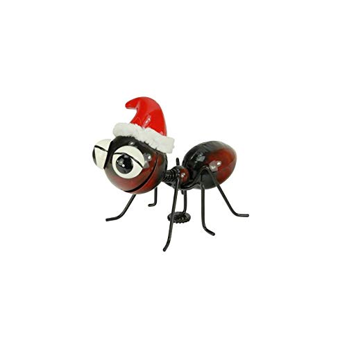 Holzwurm Dekofigur Metall Ameisen mit Magnetfuß, Gartenfigur, Metallfigur, Blechfigur (Ameise mit Weihnachtsmütze) von Holzwurm