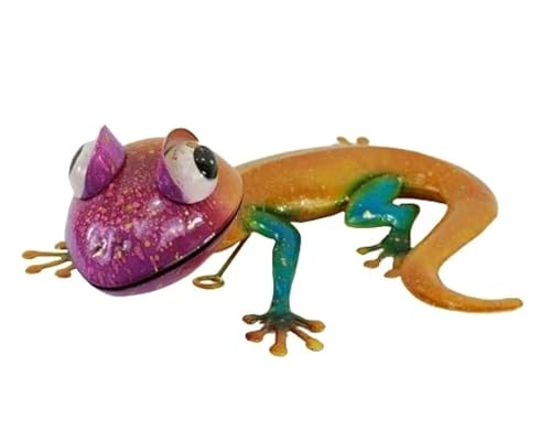 Holzwurm Dekofiguren Tiere aus Metall, Schnecke, Biene, Raupe, Käfer, Schmetterling, Frosch (Gecko gelb Metall) von Holzwurm