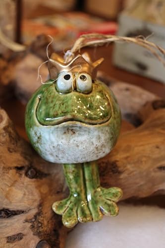 Holzwurm Froschglocke aus Keramik zum Hängen, H 14 cm, Froschkönig mit Hängebeinchen von Holzwurm