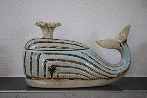 Holzwurm Keramikdose Wal, Dose für das Badezimmer, Badezimmerassesoires, Dose maritim Wal, Länge 24,5 cm von Holzwurm