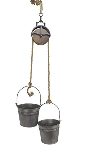 Holzwurm Metalleimer mit Umlenkrolle Deko Set Silber Grau MB27 Seil Dekoration Pflanztopf Pflanzen Blumentopf Kübel Seilwinde Wassereimer von HOLZWURM