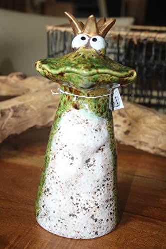 Holzwurm Zaunfigur Froschkönig, Pfostenhocker, Zaunhocker Frosch, Keramik, H 21,5 cm von Holzwurm