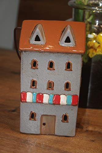 Laterne Haus Sonnenblick aus Keramik, H 18 cm, Laterne mit Griff, Teelichthalter von HOLZWURM