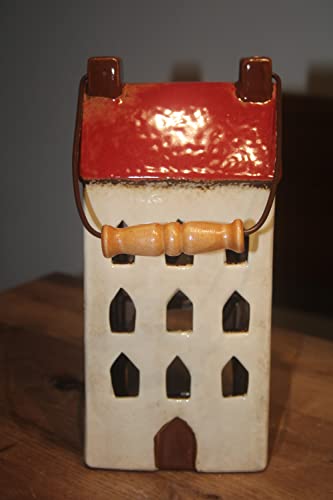 Laterne Traumschlösschen aus Keramik, glasiert, B12,5 cm, H 27 cm, T 8,5 cm, Windlicht von Holzwurm