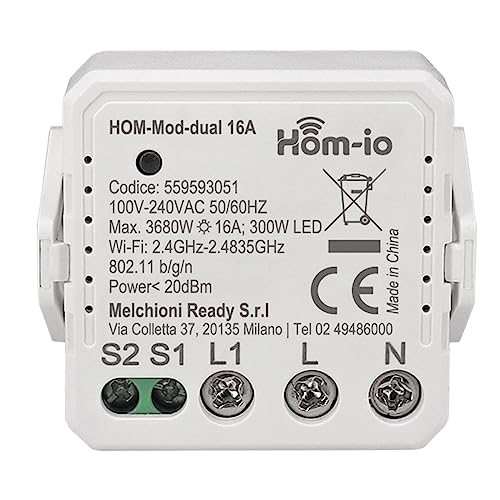 Hom-Io | 16A 1-Kanal Einbau WiFi-Schaltermodul, Schalter zur Steuerung von Beleuchtung und Geräten, steuerbar über App oder Schalter von Hom-io la tua smart home