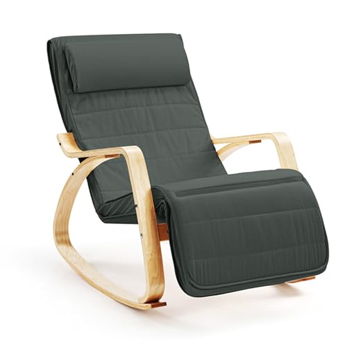 Hortensus – Schaukelstuhl Indoor Holz – 160 kg Tragkraft – Mit Fußstütze & Baumwollbezug – Ergonomisch & Skandinavisches Design (Grau) von Hom&Com