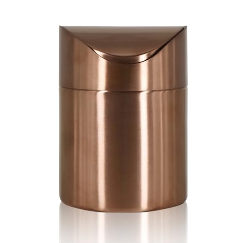 HomDSim Mini-Mülleimer mit Schwingdeckel, Edelstahl, winziger Aufsatz-Mülleimer mit Müllbeuteln, kleiner Schreibtisch-Mülleimer für Büro, Schlafzimmer, Badezimmer, Küche, Auto von HomDSim