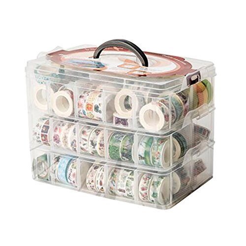 HomDSim Washi-Tape-Box, Organizer, Aufbewahrung, Trennwand, Schrankbehälter, mit 30 verstellbaren Fächern, transparent, Abdeckband, Desktop-Klebeband, DIY-Aufkleber, Rollbandschneider, Halterung, von HomDSim