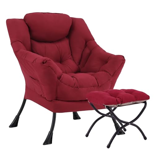 HomEastlly Lazy Chair mit Ottomane, großer moderner Lounge-Akzentstuhl mit Armlehnen und Fußstütze, Lesesessel mit Ottomane, Freizeit-Sofa-Stuhl für Wohnzimmer, Schlafzimmer, Schlafsaal, Büro von HomEastlly