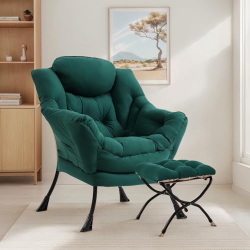 HomEastlly Lazy Chair mit Ottomane, großer moderner Lounge-Akzentstuhl mit Armlehnen und Fußstütze, Lesesessel mit Ottomane, Freizeit-Sofa-Stuhl für Wohnzimmer, Schlafzimmer, Schlafsaal (Dunkelgrün) HomEastlly Lazy Chair mit Ottomane, großer moderner Lounge-Akzentstuhl mit Armlehnen und Fußstütze, Lesesessel mit Ottomane, Freizeit-Sofa-Stuhl für Wohnzimmer, Schlafzimmer, Schlafsaal (Dunkelgrün) von HomEastlly