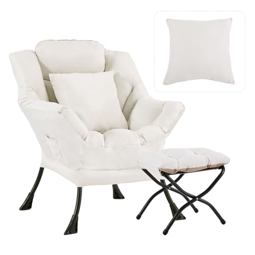 HomEastlly Lazy Chair mit Ottomane, moderner großer Akzent-Loungesessel mit Kissen, Freizeit-Sofa Sessel mit Ottomane, Lesesessel mit Fußstütze für Schlafzimmer, Wohnzimmer, Schlafsaal, Pfirsichbeige HomEastlly Lazy Chair mit Ottomane, moderner großer Akzent-Loungesessel mit Kissen, Freizeit-Sofa Sessel mit Ottomane, Lesesessel mit Fußstütze für Schlafzimmer, Wohnzimmer, Schlafsaal, Pfirsichbeige von HomEastlly