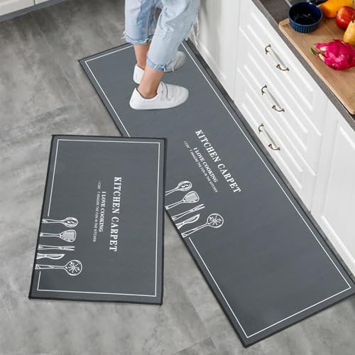 HomKuch rutschfeste Küchenmatte Küchenteppich Set, 2-teilige weiche Stehmatten und Teppiche 43x75+43x120cm Grau HomKuch rutschfeste Küchenmatte Küchenteppich Set, 2-teilige weiche Stehmatten und Teppiche 43x75+43x120cm Grau von HomKuch