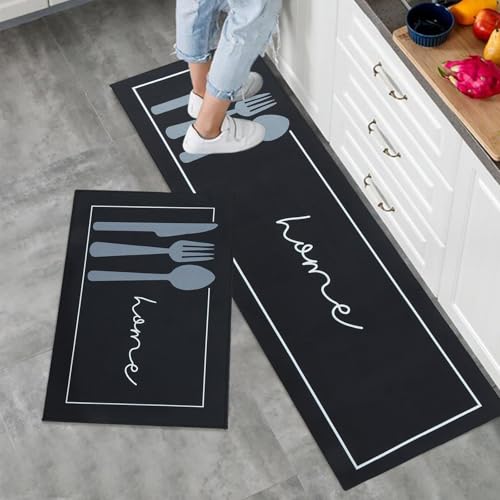 HomKuch rutschfeste Küchenmatte Küchenteppich Set, 2-teilige weiche Stehmatten und Teppiche 43x75+43x120cm Schwarz HomKuch rutschfeste Küchenmatte Küchenteppich Set, 2-teilige weiche Stehmatten und Teppiche 43x75+43x120cm Schwarz von HomKuch
