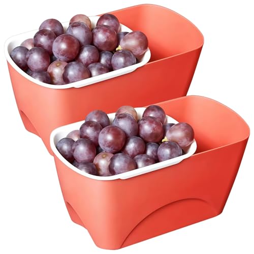 2 Stück Doppelschichtige Snack-Aufbewahrungsbox, rote Kunststoffschale mit Drainage, ideal für Nüsse, Pistazien und Obst, kompaktes Design für Zuhause und Partys von Homaisson