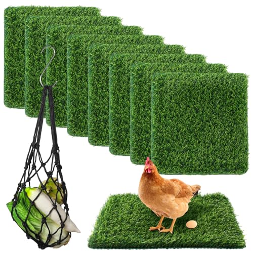 Hühner-Nistkasten-Pads, waschbare Kunstrasenmatten mit Futterschnur, wiederverwendbar, für Innen- und Außenbereich, grüne Teppiche für Hühnerstall, 30,5 x 30,5 cm, 8 Stück von Homaisson