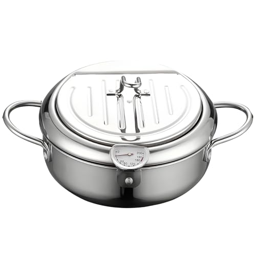 Japanischer Fritteusentopf aus 304 Edelstahl mit Thermometer, 2,2 l Tempura-Fritteuse, Ölsieb und hitzebeständigen Griffen, ideal zum Kochen zu Hause, zum Braten von Tempura und mehr von Homaisson