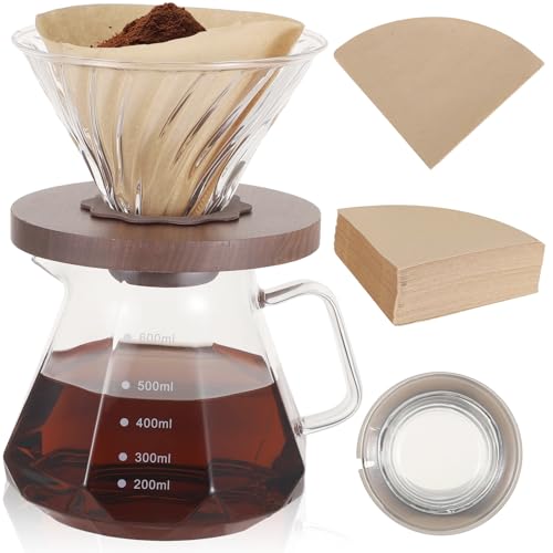 Pour Over Kaffeebereiter-Set, 567.0 g Glas-Kaffeekanne mit Deckel, Filterbecher, 100 Papierfilter, Glas-Kaffeeflasche für Zuhause Camping Pour Over Kaffeebereiter-Set, 567.0 g Glas-Kaffeekanne mit Deckel, Filterbecher, 100 Papierfilter, Glas-Kaffeeflasche für Zuhause Camping von Homaisson