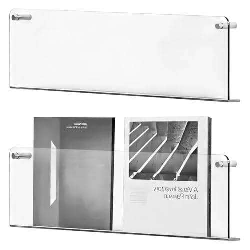 Wandregale aus transparentem Acryl, kein Bohren, schwebende Buchhalter für Zeitschriften und Aufzeichnungen, moderne einfache Installation für Zuhause und Büro, 40 cm, 2 Stück von Homaisson