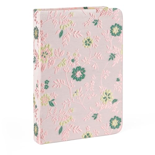 Flowers Embroidered Pocket Notebook for Women | 200 Ruled Pages,Hardcover,A6 Portable Journal,Cloth Cover with Floral Embroidery & Grosgrain Ribbon Bookmark (Pink) von Homakover