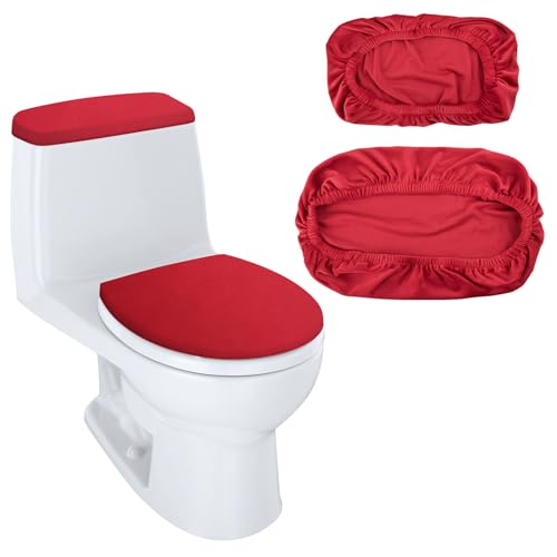 Homakover WC-Deckelbezug und WC-Tankdeckelbezug, Ersatz-WC-Abdeckung mit elastischem Boden für Badezimmer-Dekor-Zubehör (rot) von Homakover