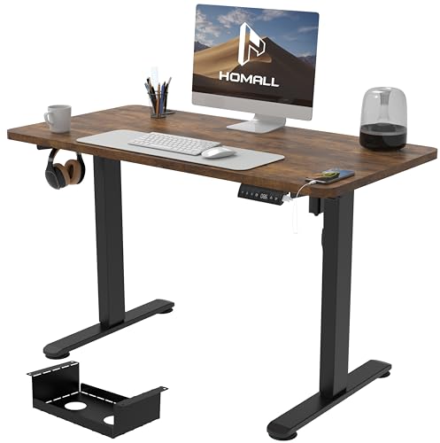 Homall 120x60 cm Höhenverstellbarer Elektrisch Schreibtisch, 2-Fach-Teleskop, Sitz-Stehpult mit Vierteilige Tischplatte, Computertisch mit Memory Funktion von Homall