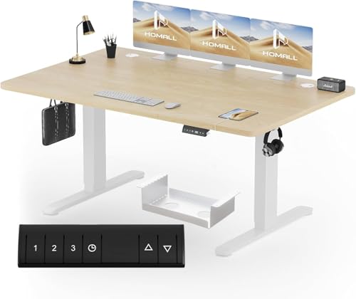 Homall Höhenverstellbarer Schreibtisch 140x70 cm, Schreibtisch Höhenverstellbar, Elektrischer Schreibtisch mit Vierteilige Tischplatte, Computertisch mit Memory Funktion,Standing Desk von Homall