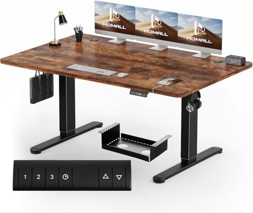 Homall Höhenverstellbarer Schreibtisch 140x70 cm, Schreibtisch Höhenverstellbar, Elektrischer Schreibtisch mit Vierteilige Tischplatte, Computertisch mit Memory Funktion,Standing Desk von Homall